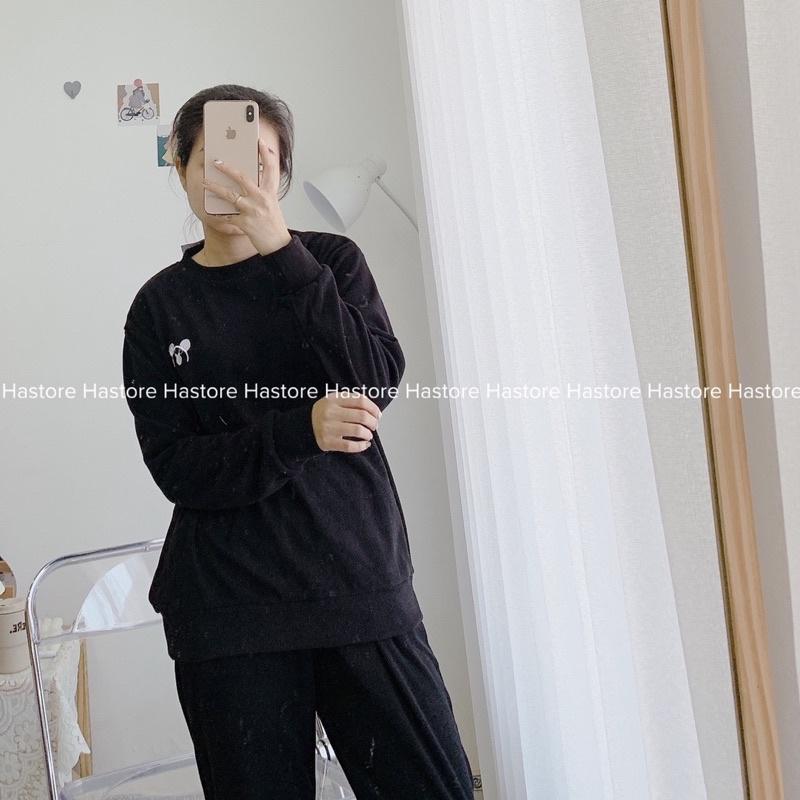 Set nỉ tăm thêu gấu màu đen
