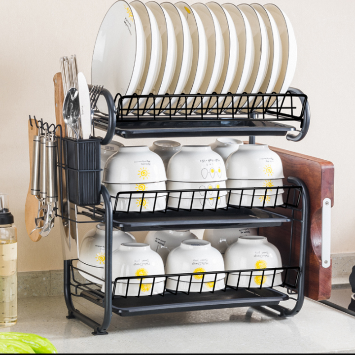 Giá úp bát đĩa 3 tầng thép carbon đen phủ nano chống gỉ