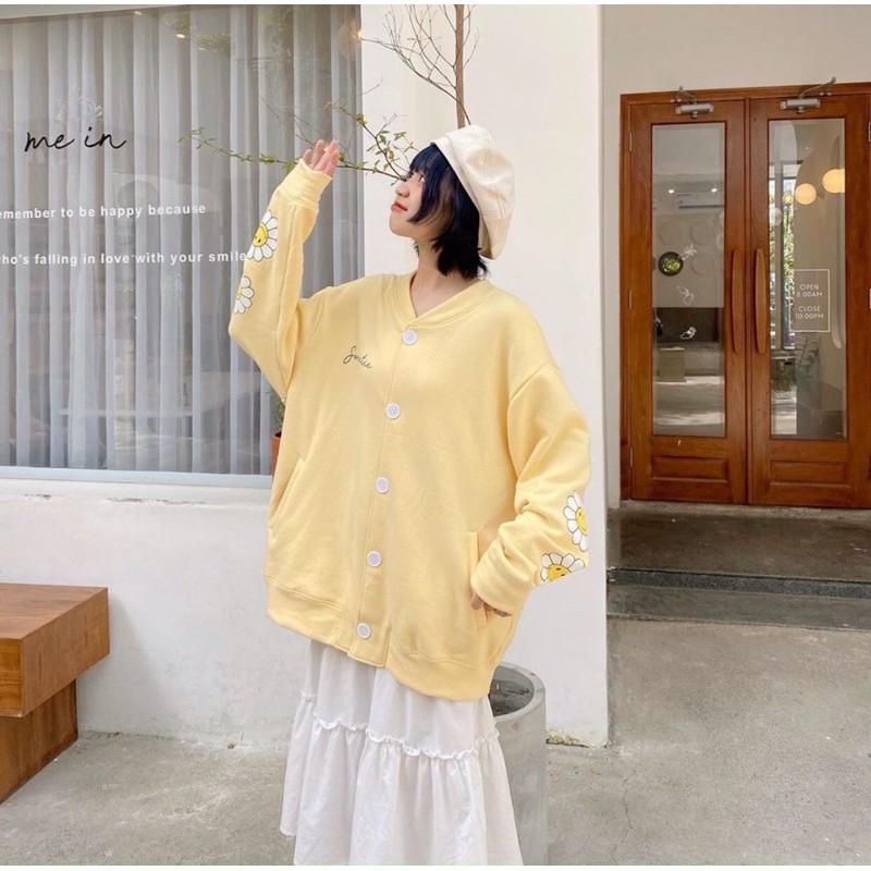 ÁO KHOÁC NỈ KHUY CÀI CADIGAN IN HOA CÚC NỮ MỚI