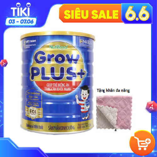 Sữa bột growplus+ xanh loại 1500g của hãng Nutifood giúp trẻ tăng cân-tặng khăn mềm mịn