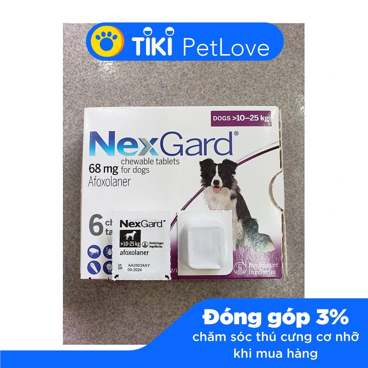 Viên nhai Nexgard trị ve rận, bọ chét cho chó (1 viên) - 10-25kg