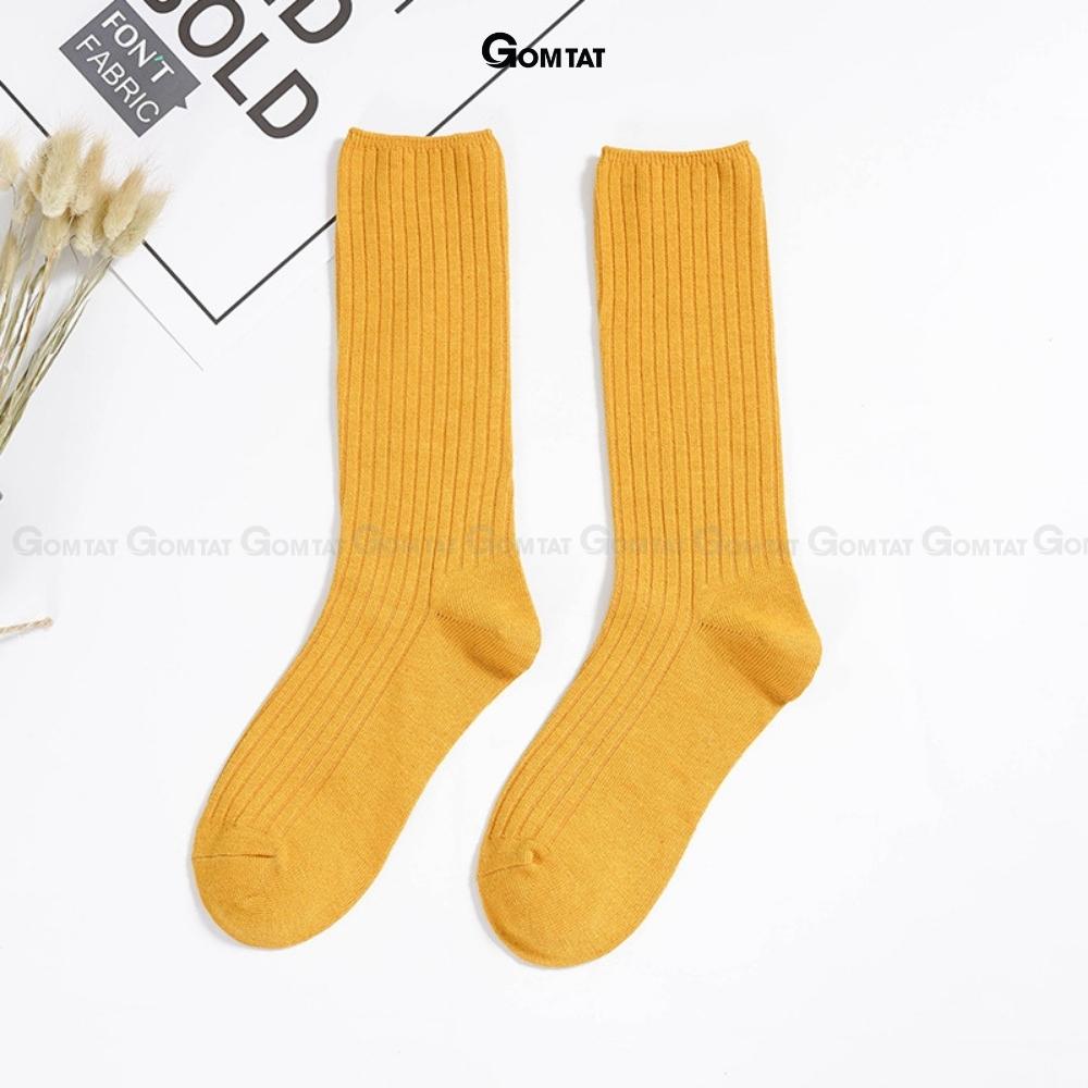 Tất nữ cổ cao GOMTAT trơn gân chìm nhiều màu, vớ cổ cao nữ chất liệu cotton mềm mịn thoáng mát, êm chân - GAMTAM-CAO-FIVE-4002