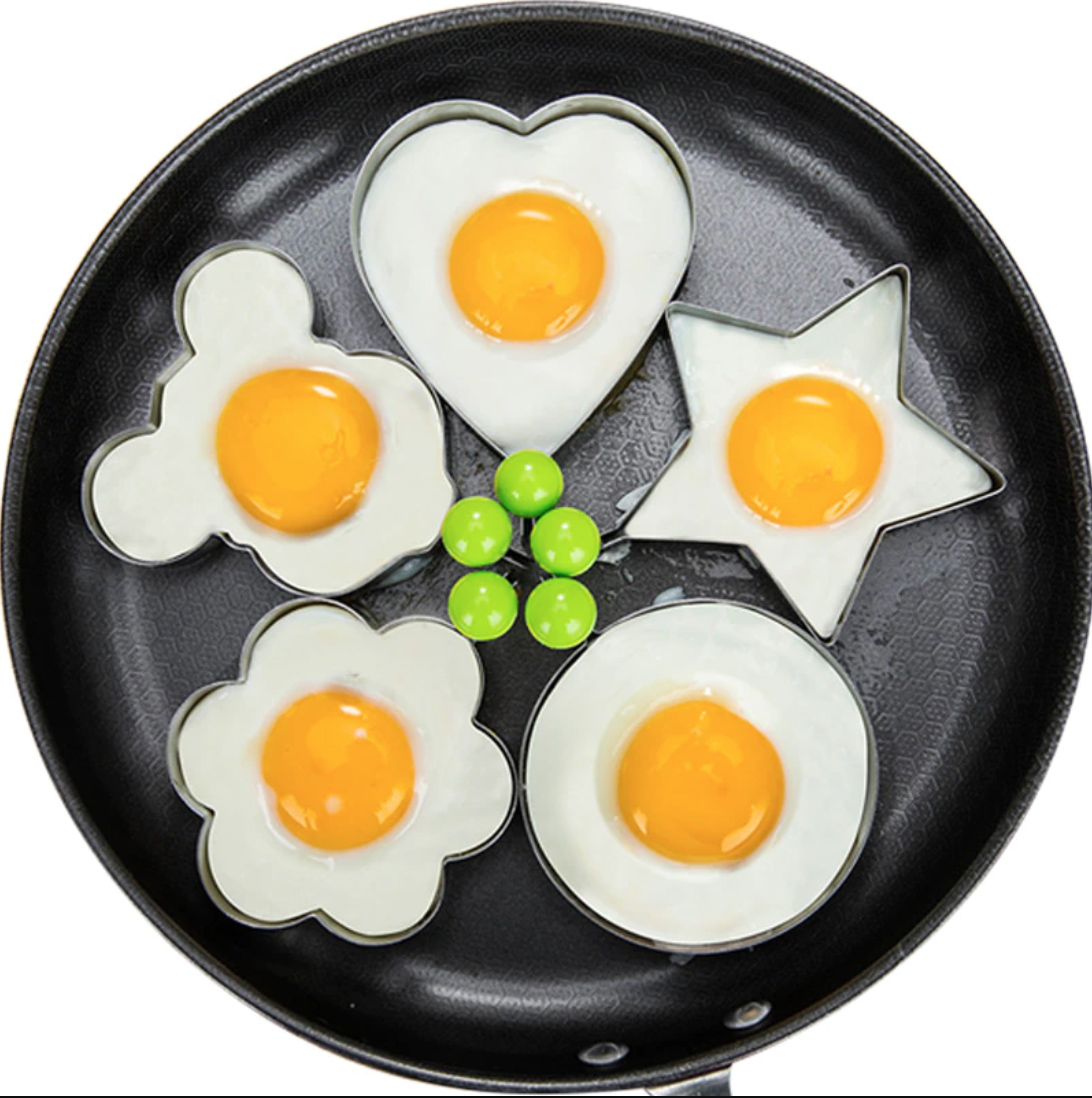 SET 5 Khuôn Chiên Trứng Ốp La INOX Rán Trứng Làm Bánh Tạo Hình Trang Trí Đồ Ăn TẶNG Dụng Cụ