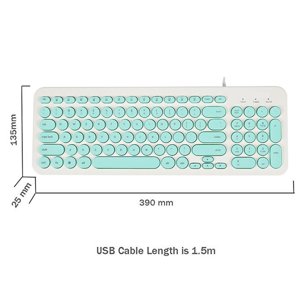 2pcs Ultra Slim Retro Round Key Keyboard Stylish USB Wired Silent Office Gaming Keyboard with 12 Multimedia Keys, Green+Red