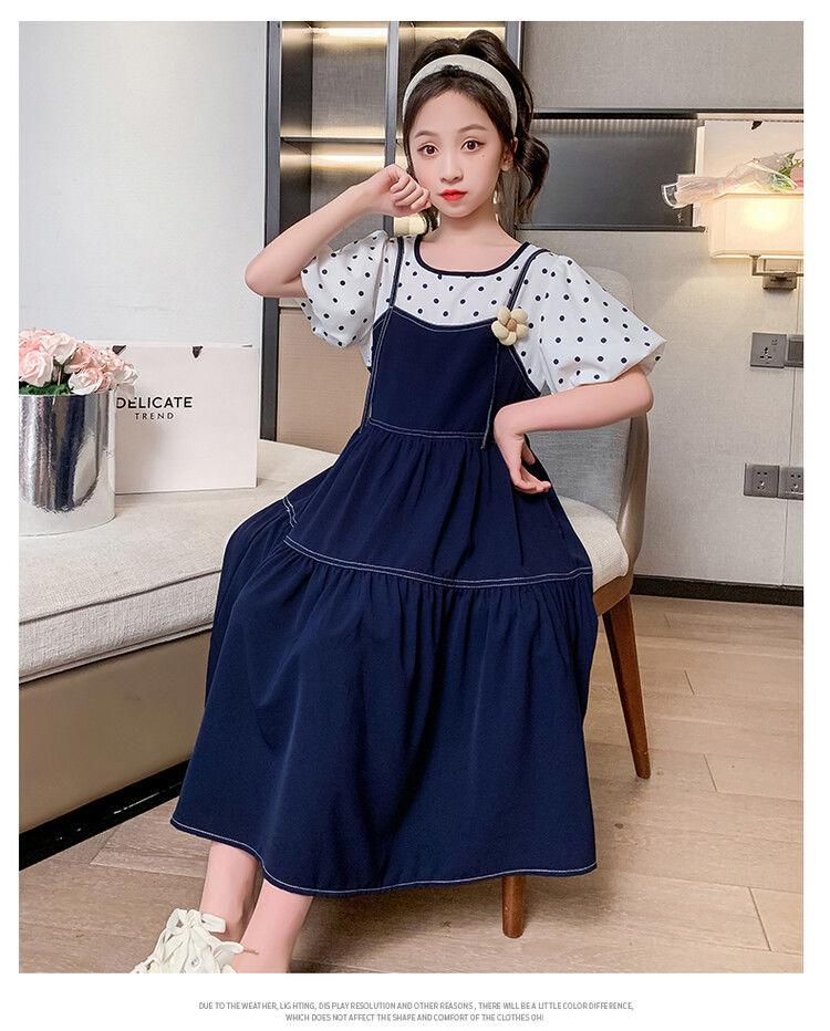 SHUANGYAN Váy mùa hè cho bé gái 2023 Váy denim cô gái sành điệu cho bé gái váy trẻ em váy công chúa mùa hè