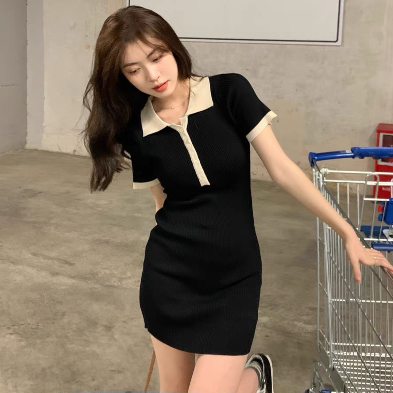 Đầm body tay ngắn cúc khuy chất thun mặc tôn dáng freesize <53kg