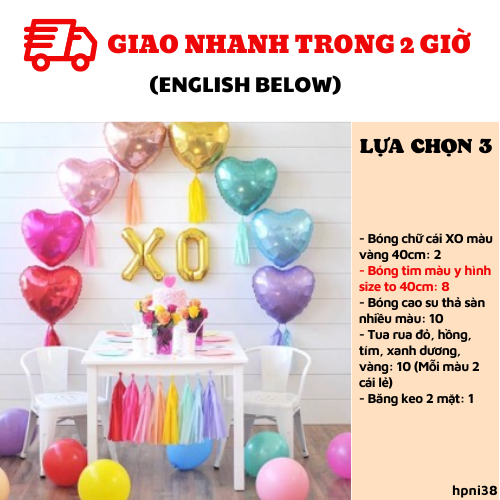 Bộ bong bóng trái tim nhiều màu heart combo balloon hpni38