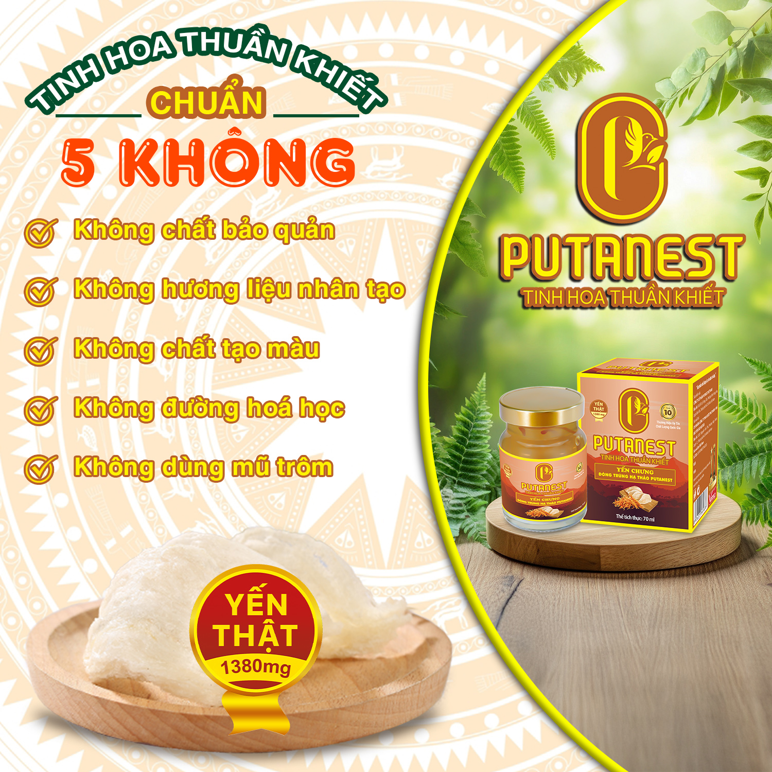 Yến chưng Đông trùng hạ thảo PUTANEST hộp quà tặng cao cấp 12 hũ 70ml đẹp da tăng sức đề kháng