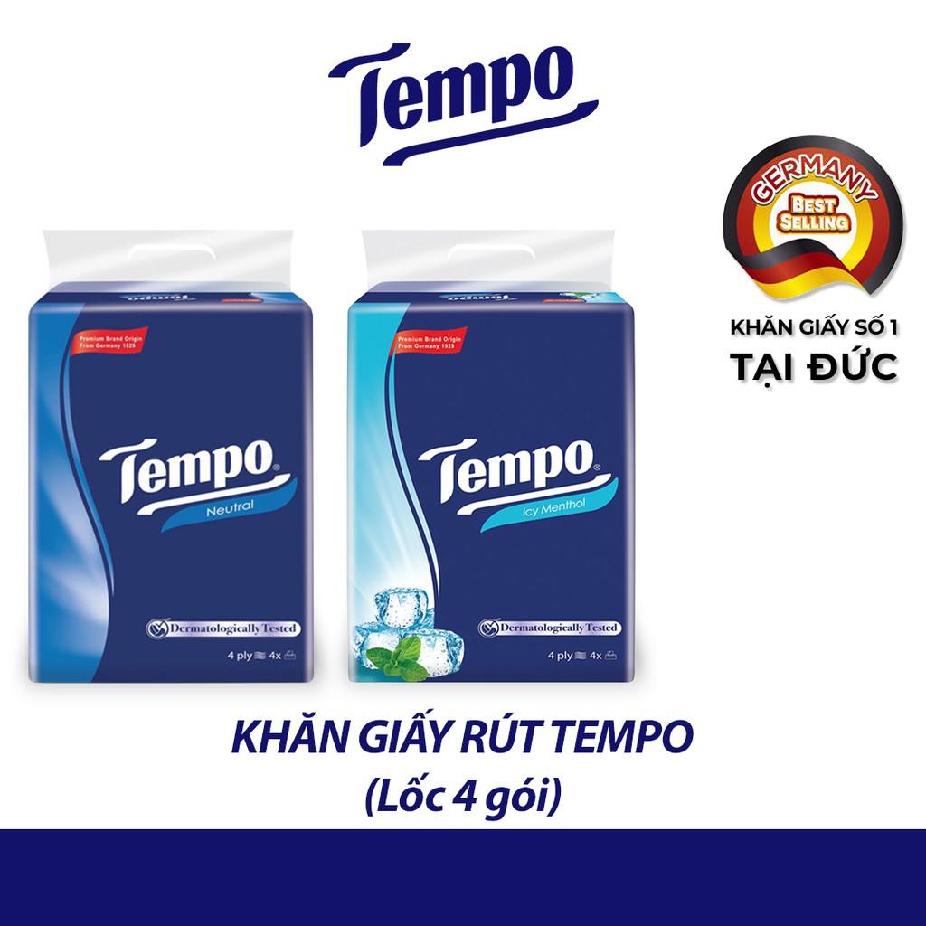 Lốc 4 gói Khăn Giấy Rút Tempo Icy Menthol(Hương bạc hà) 4 Lớp(4*90 tờ)