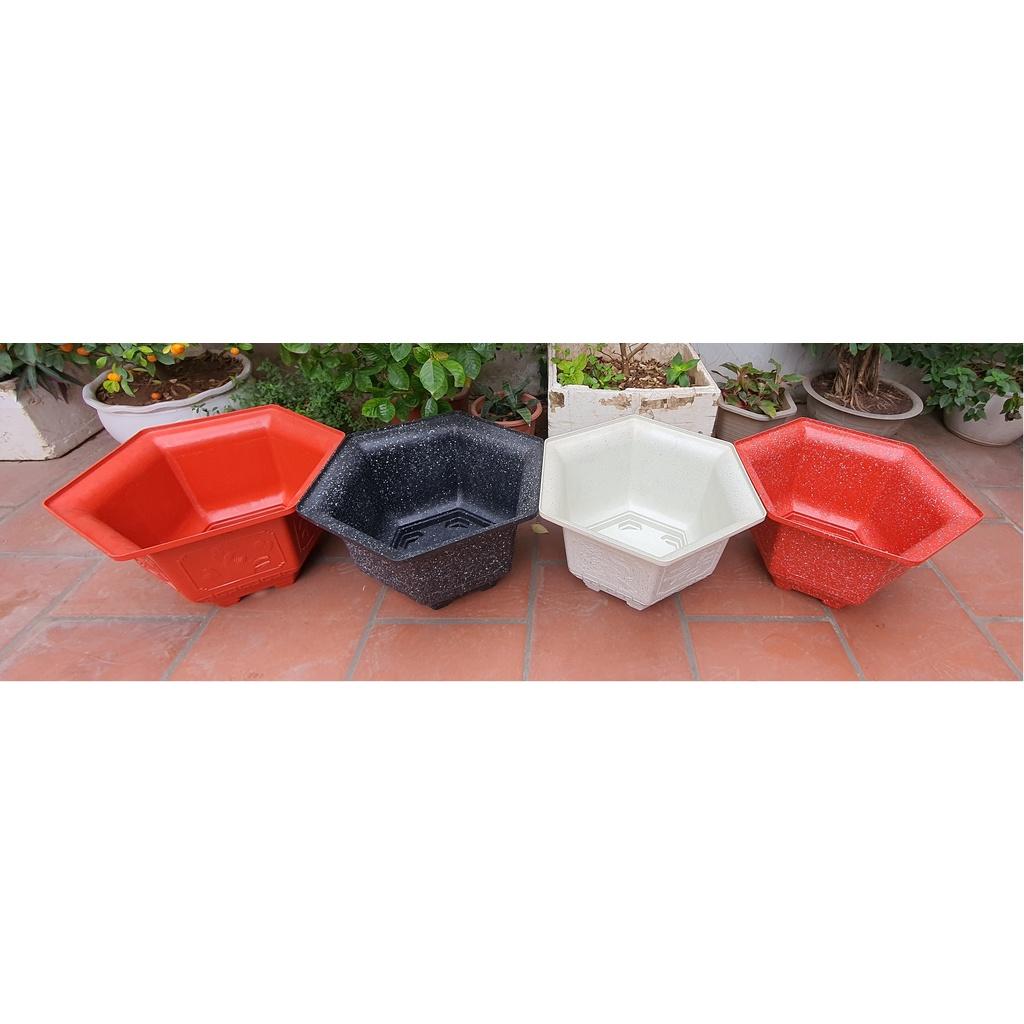 Chậu nhựa lục giác Phúc, Lộc, Thọ L22 đa sắc màu