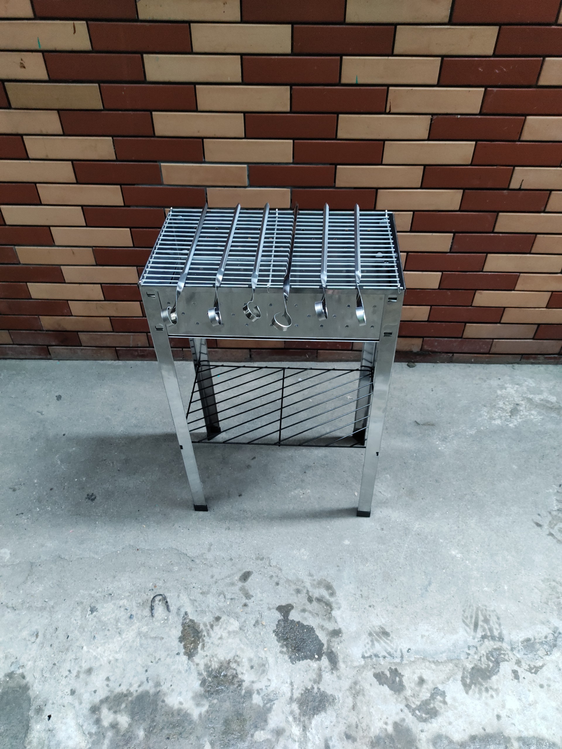 Lò nướng inox, lò nướng bbq, Bếp nướng than hoa inox hình chữ nhật du lịch, cắm trại Schaschlik grill