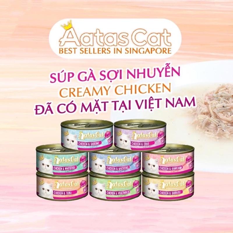 Súp gà sợi nhuyễn pate aatas cat cho mèo loại mới lon 80g nhiều vị thơm ngon chất lượng giá tốt nhất