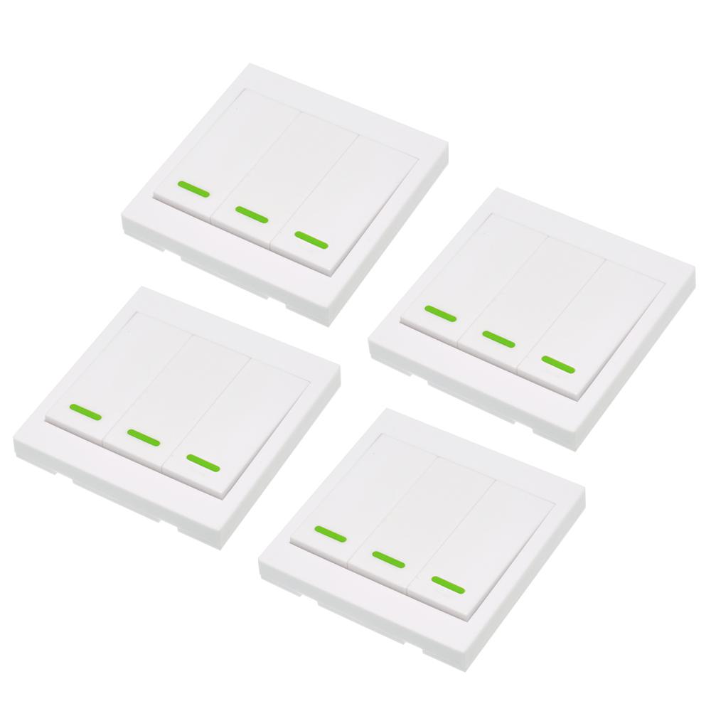 4PCS eWeLink Push Button Wall Light Switch Remote Controller 3 Gang 86 Type ON/Off Switch Panel 433MHz Wireless RF Remote Control Transmitter with Stickers Free Position Flexible For Home Living Room Bedroom