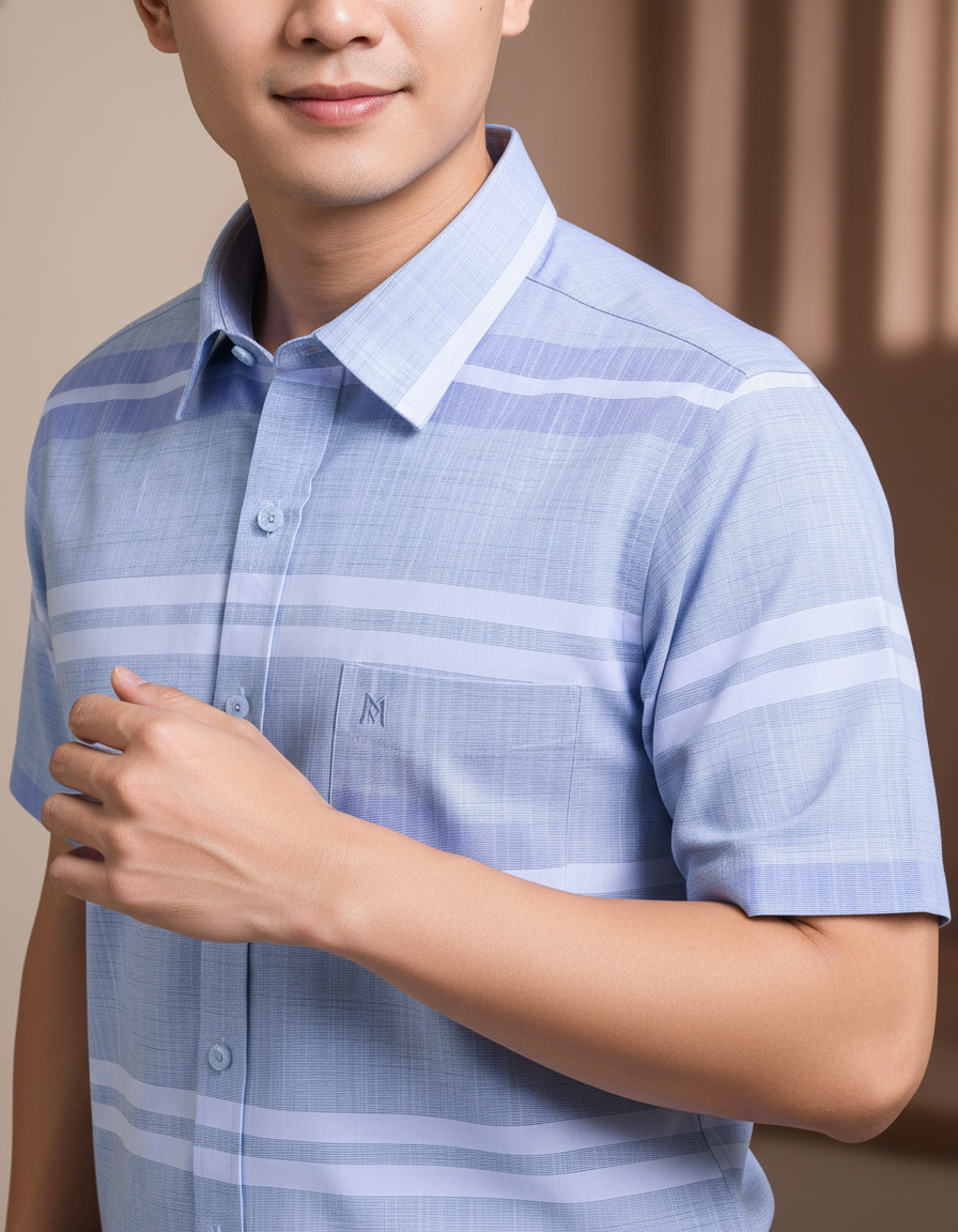 Áo sơ mi tay ngắn Khatoco  lai ngang (M-2XL)