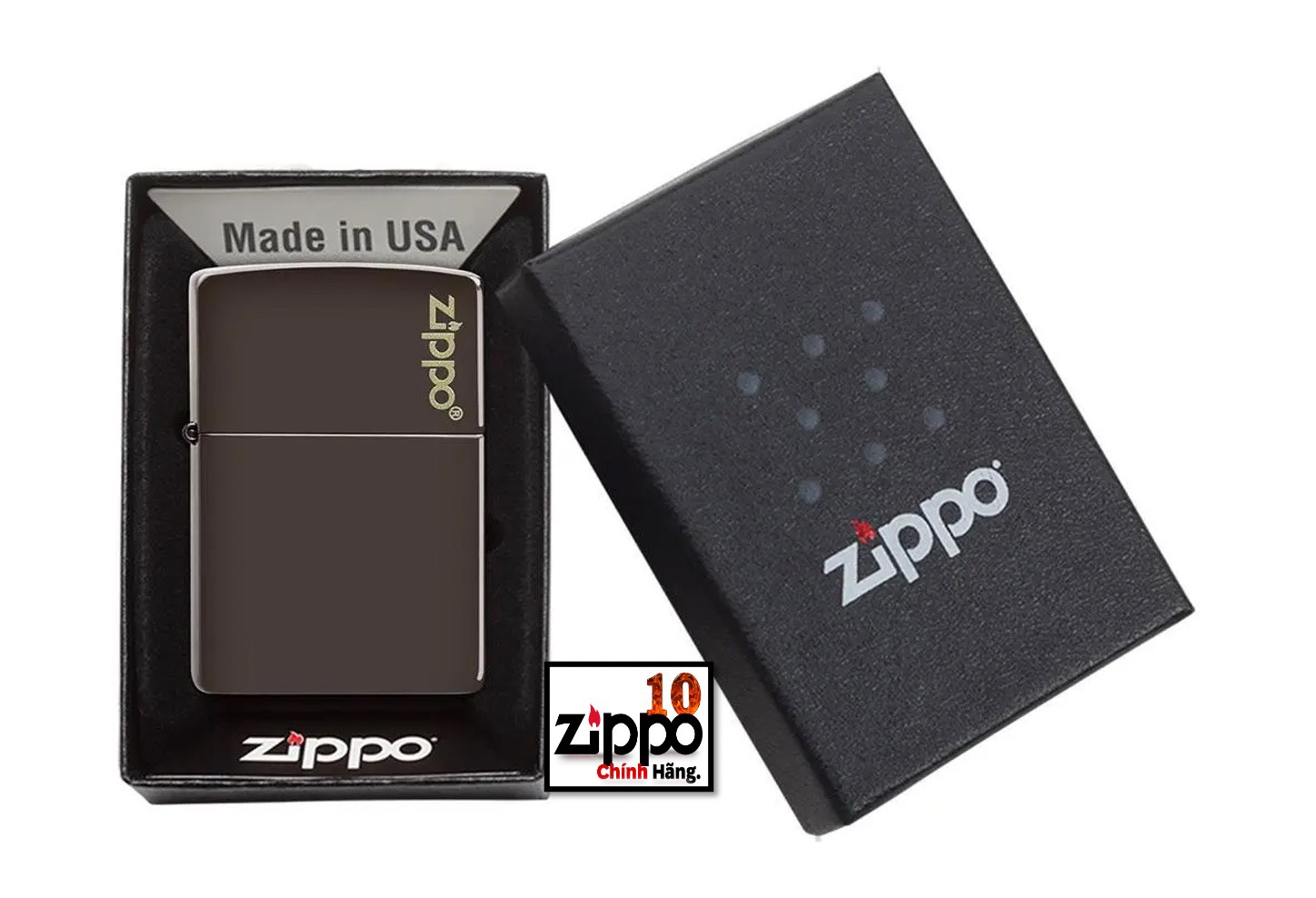 Hình ảnh Bật lửa Zippo 49180ZL Brown Logo - Chính hãng 100%