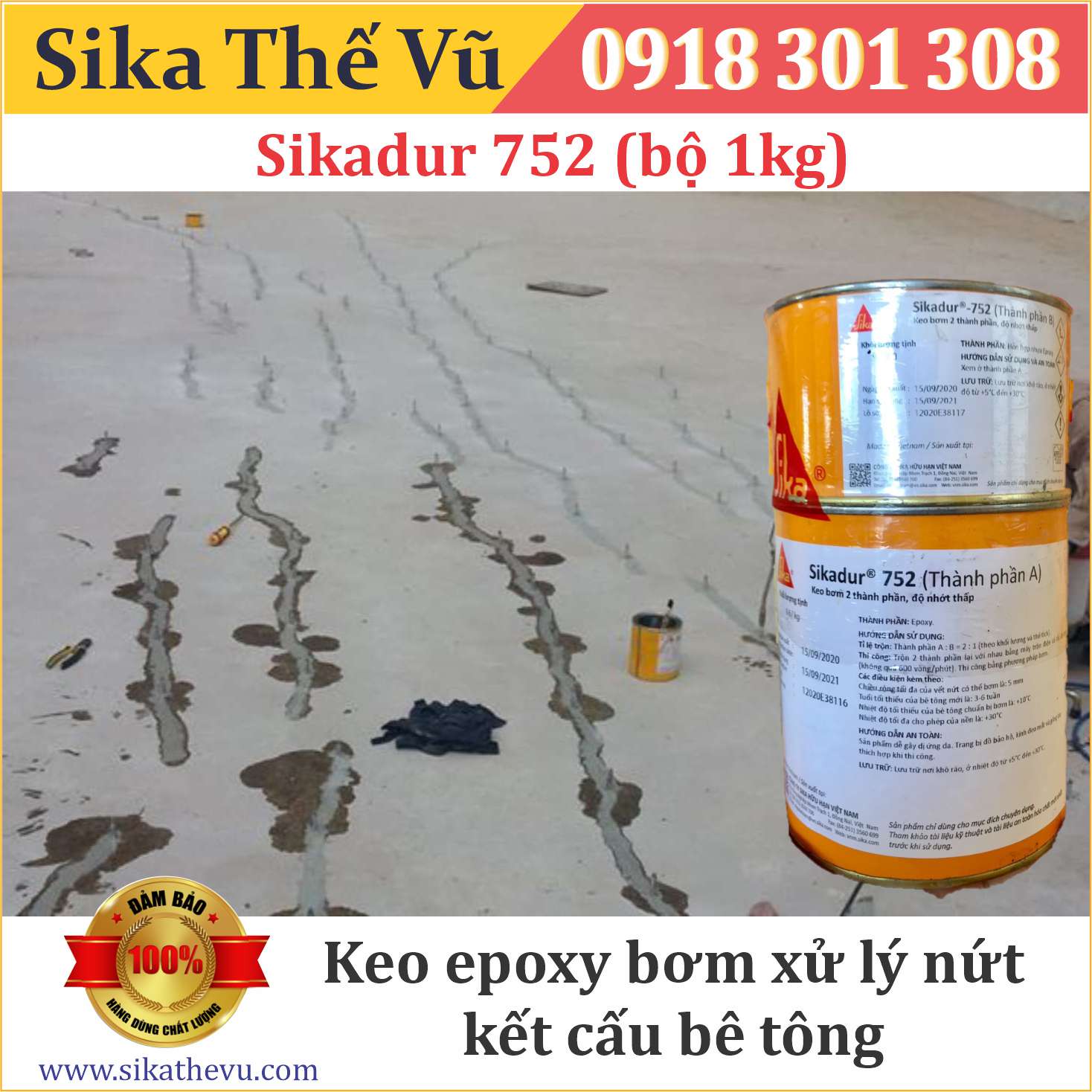 Keo epoxy bơm xử lý nứt kết cấu bê tông - Sikadur 752 (bộ 1kg)