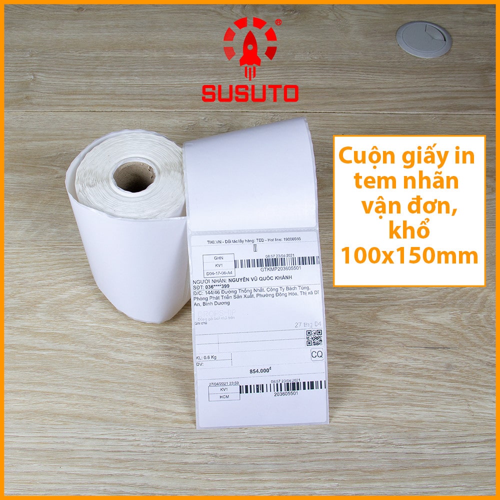 Giấy in đơn hàng TMĐT khổ 100x150mm 50m [cuộn 350 tem] - Hàng chính hãng