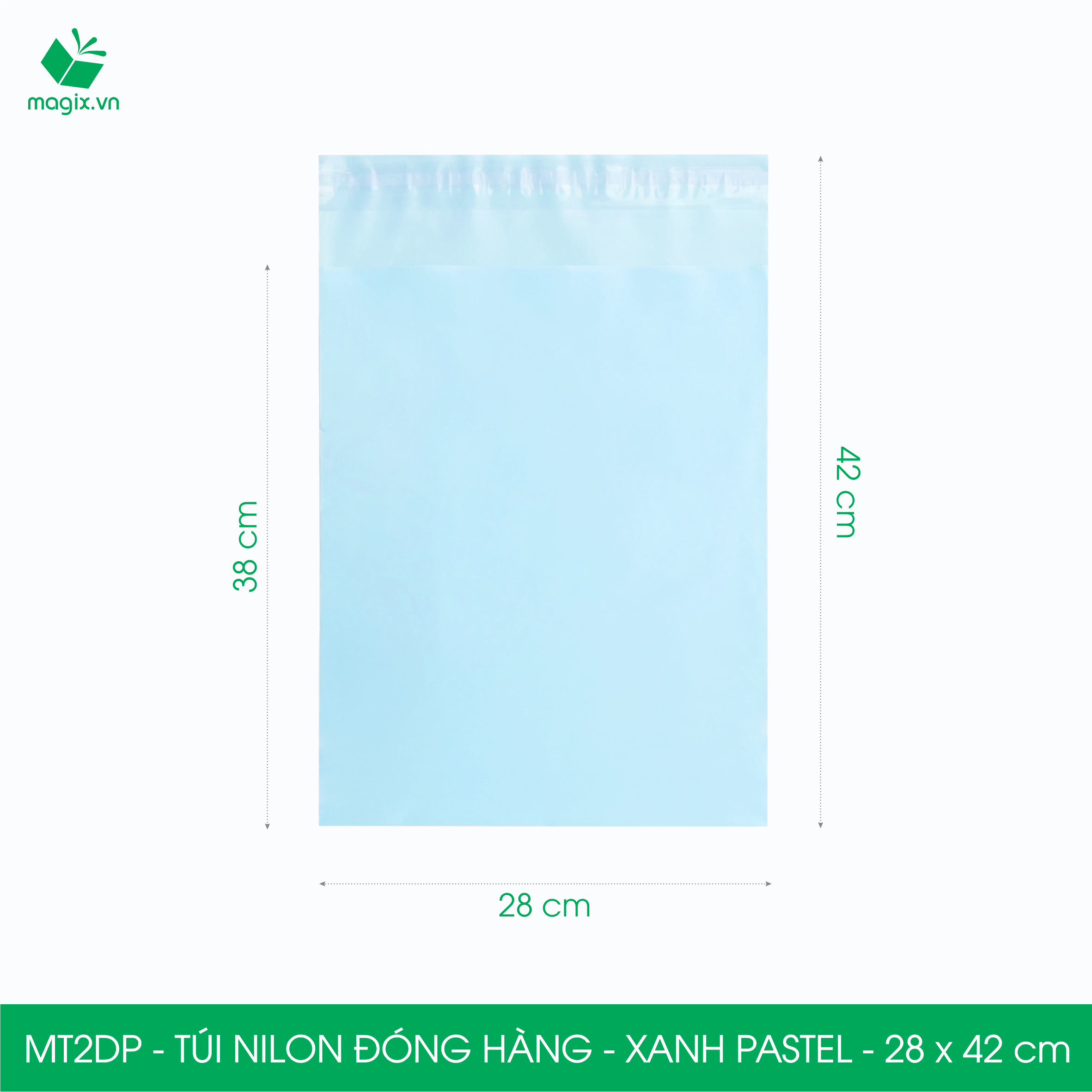 MT2DP - 28x42 cm  - Túi nilon gói hàng - 300 túi niêm phong đóng hàng màu xanh pastel