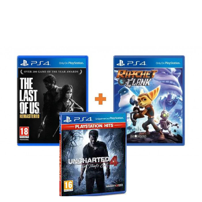 Combo Máy Chơi Game Ps4 Pro 1tb Model CUH -7218b Kèm 3 Game Uncharted 4 ,The Last Of Us ,Ratchet &amp;amp; Clank-2 Tay Cầm - Hàng chính hãng