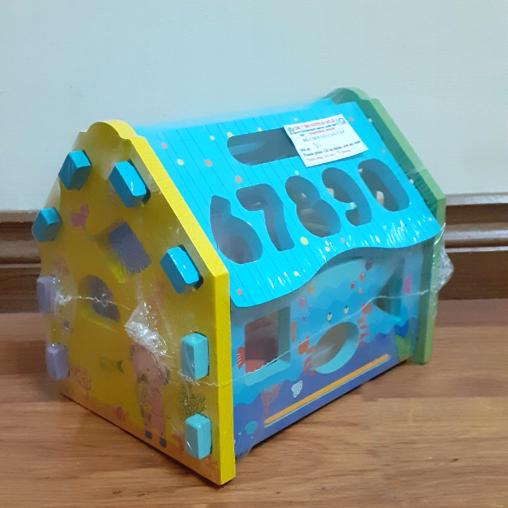 Nhà lắp ráp toán học - thả số và hình khối bằng gỗ ViViToys an toàn dành cho bé