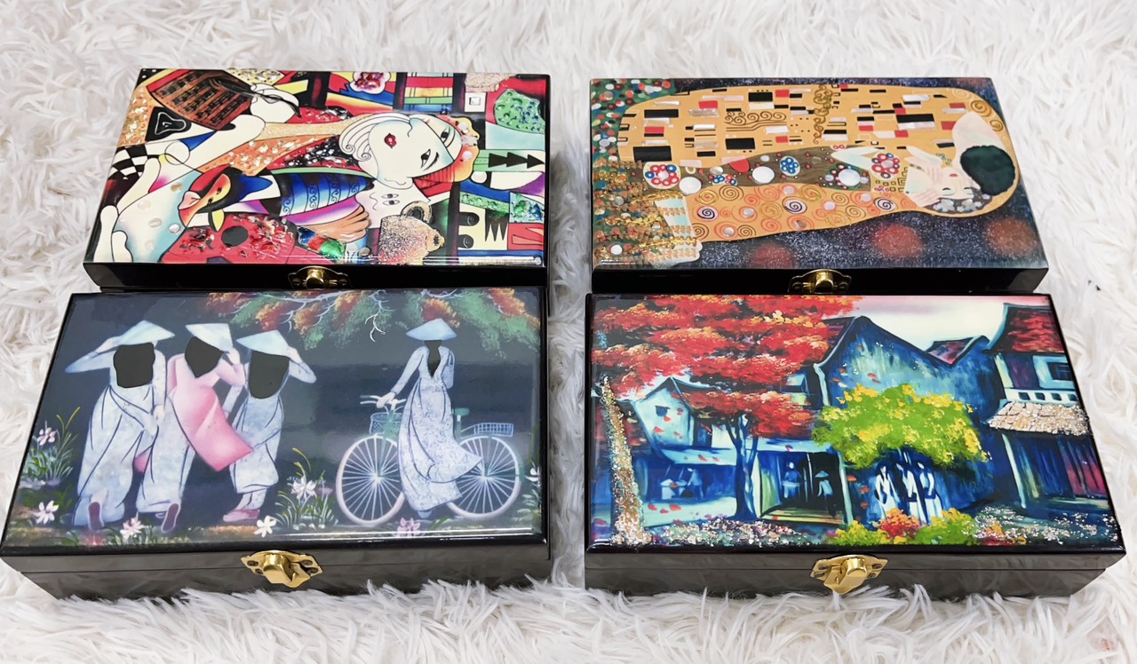 Hộp nữ trang Sơn Mài Cao Cấp 12x20x6 cm đựng đồ trang sức, vật dụng nhỏ xinh, trang trí, quà tặng ý nghĩa