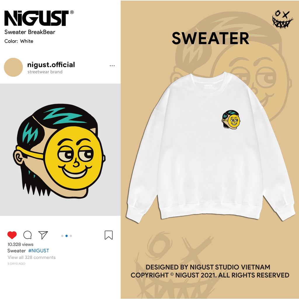 Áo sweater nam nữ basic local brand NIGUST Relax and Smile N005 chất liệu nỉ da cá form rộng màu đen trắng Fullbox