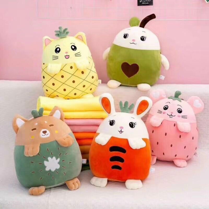 Bộ Chăn gối Văn Phòng 3in1 - Gối Mền Tựa Lưng Hình Hoa Quả, Cú Mèo, Totoro Dễ Thương - Giao ngẫu nhiên
