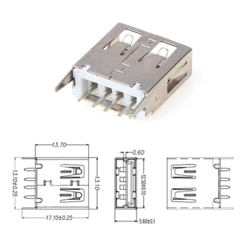 Ổ cắm USB loại A Nữ Dọc 180 độ 4 chân 13,7mm Giao diện USB Nữ Đầu nối giắc cắm hàn Ổ cắm PCB Đầu nối USB Màu sắc: 10 cái