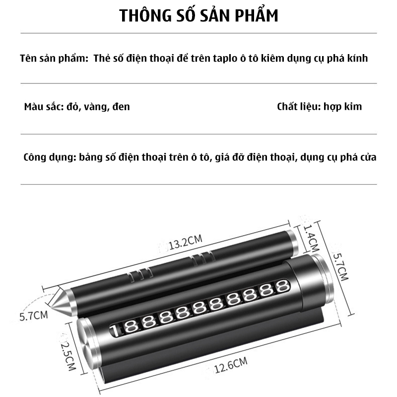 Bảng ghi số điện thoại cho ô tô có chức năng phá kính thoát hiểm kiêm giá đỡ điện thoại tiện dụng