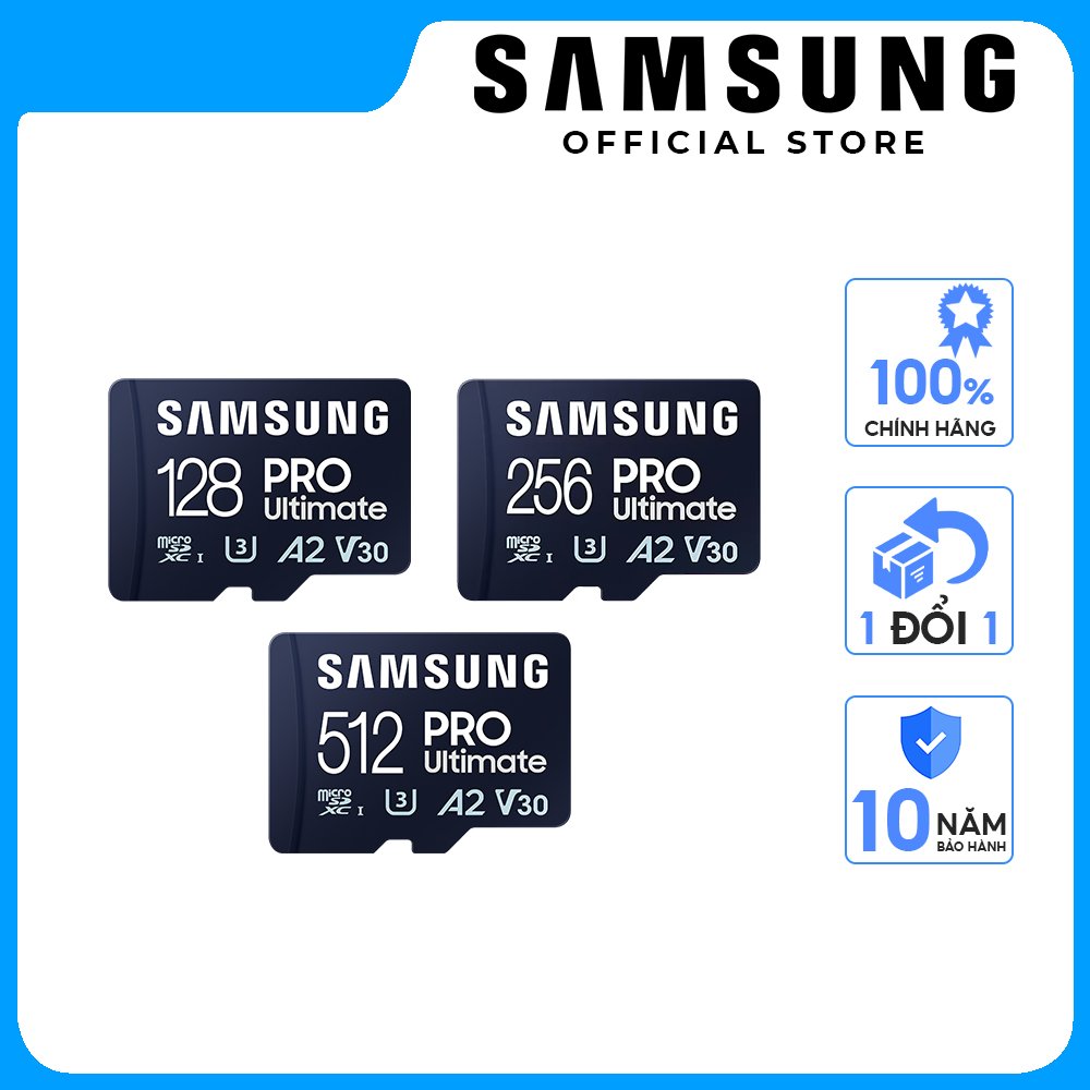 Thẻ nhớ Samsung PRO Ultimate microSDXC UHS-I; Tốc độ đọc/ghi 200MB/s - 130MB/s; tương thích mọi thiết bị Hàng chính hãng