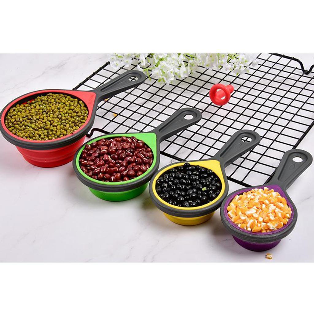 Folding Silicone Measuring Cups And Spoons Baking Tools Cups 4 Pieces