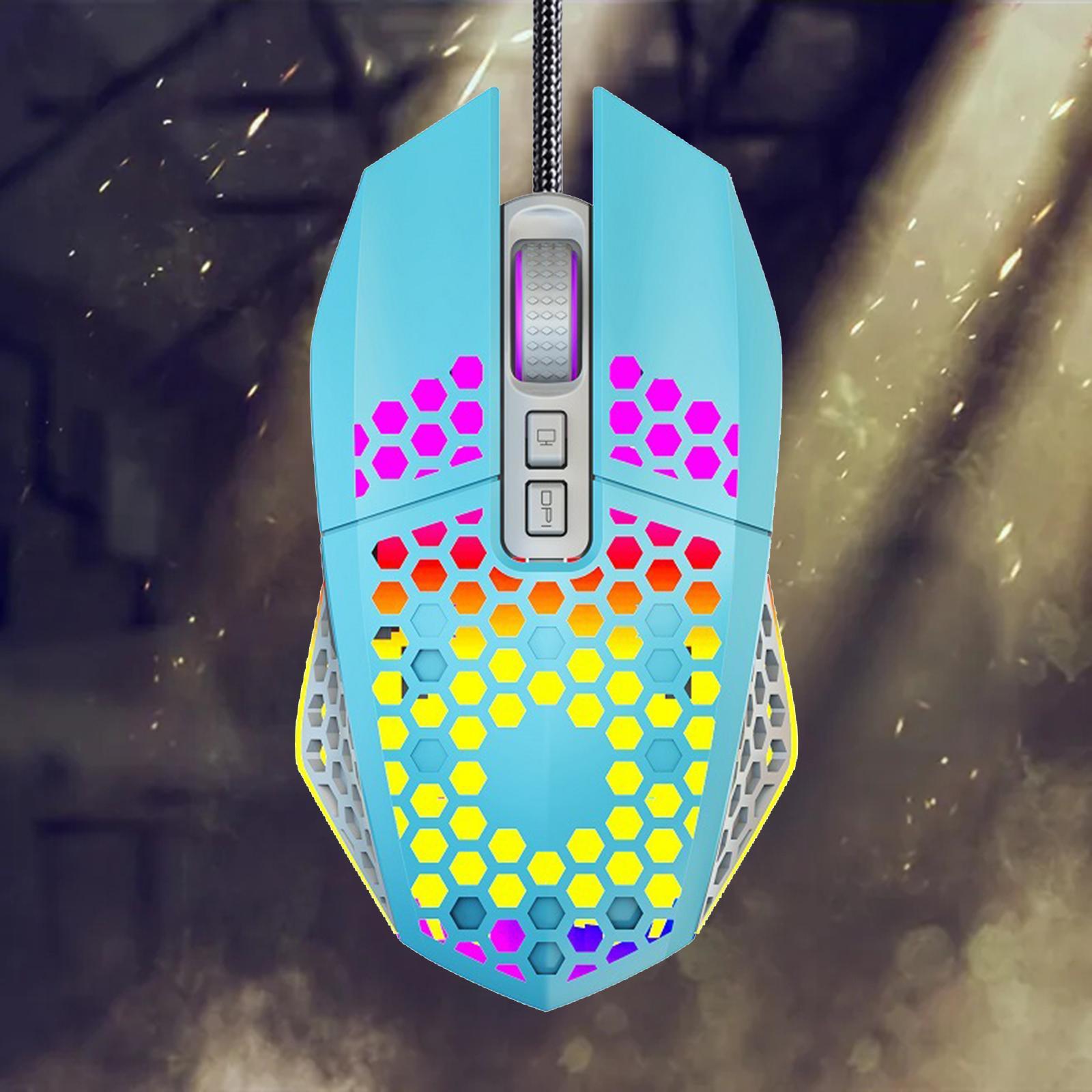 Wired Mouse Honeycomb Designed for Computer PC Notebook 7 Buttons Blue