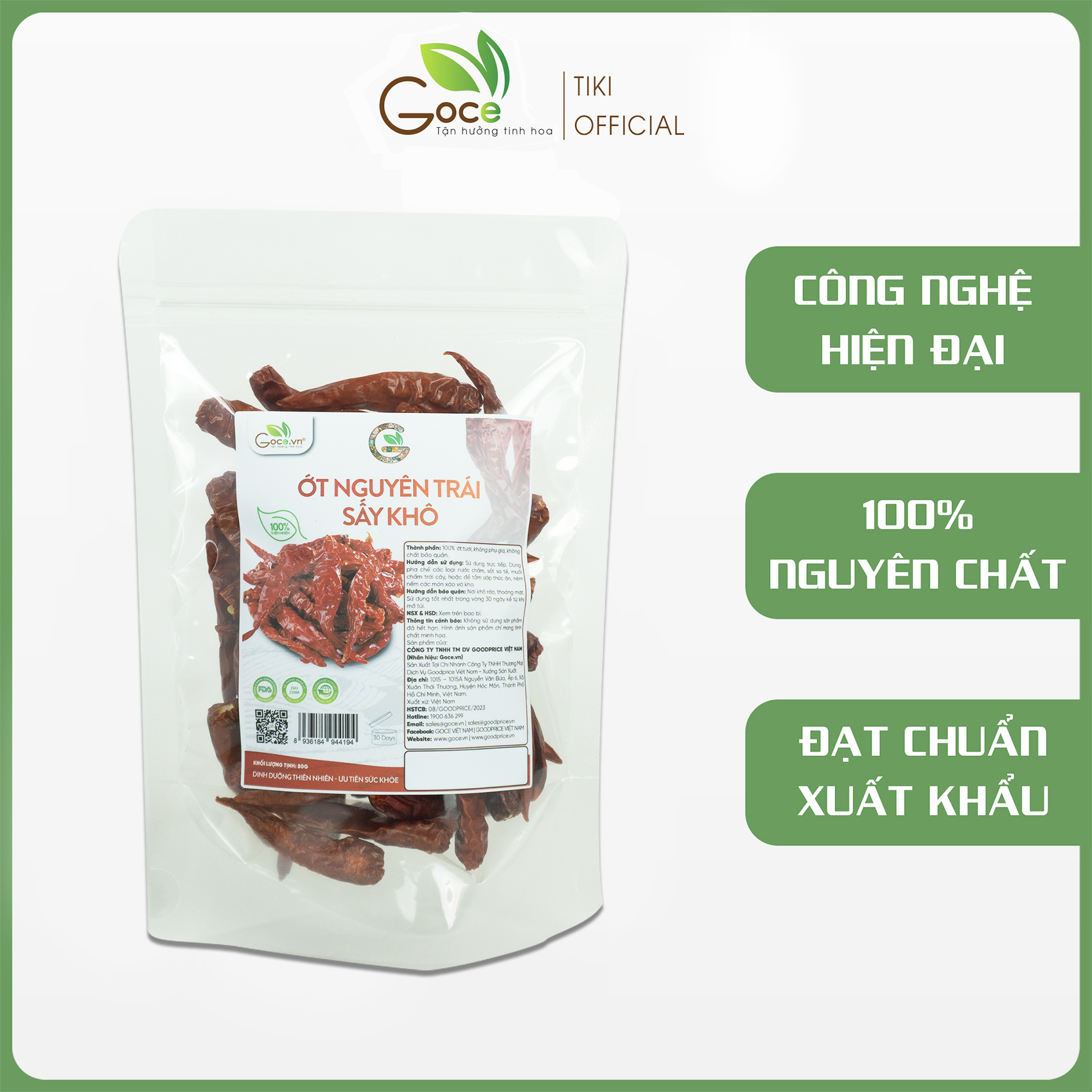 Ớt nguyên trái sấy khô gia vị Goce - 60g