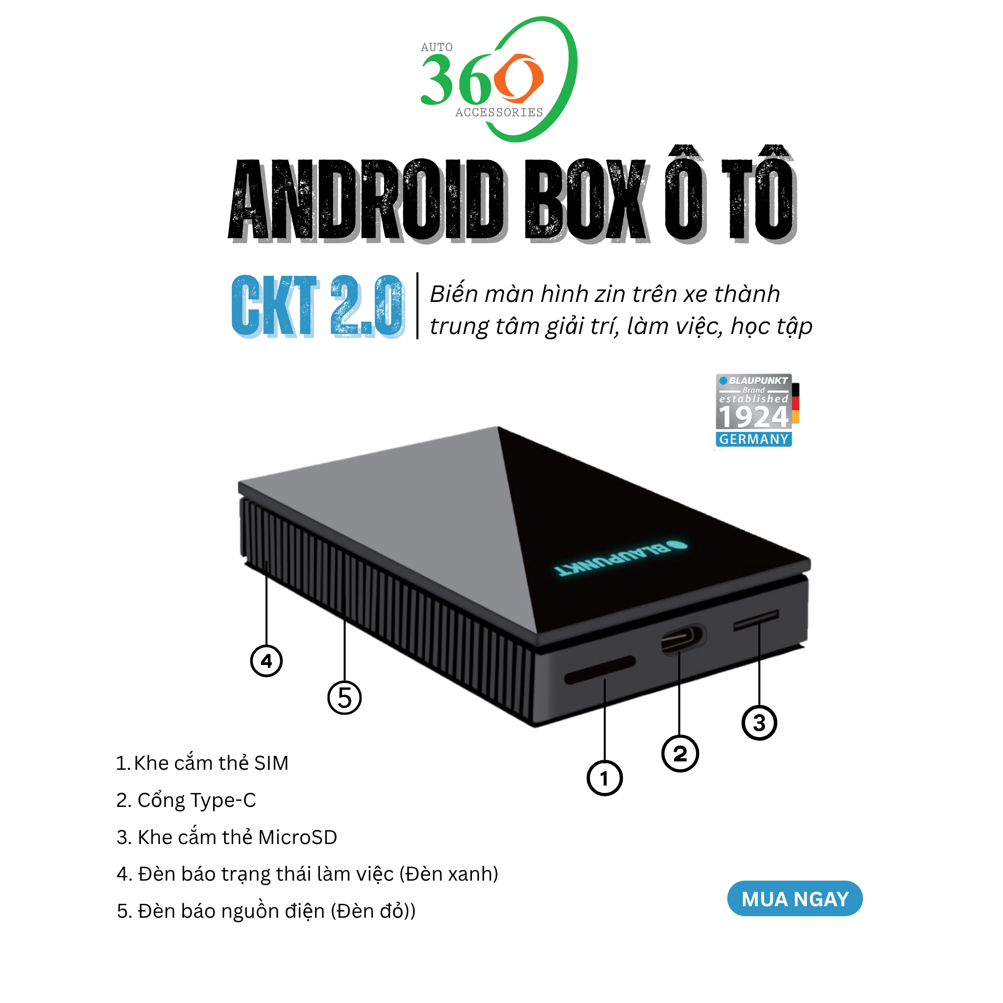 Android-Box Ô Tô Blaupunkt CKT 2.0 – Hàng Chính Hãng – Họp Trực Tuyến, Giải Trí, Học Tập Trên Xe – Chip Mạnh, Kết Nối Nhanh
