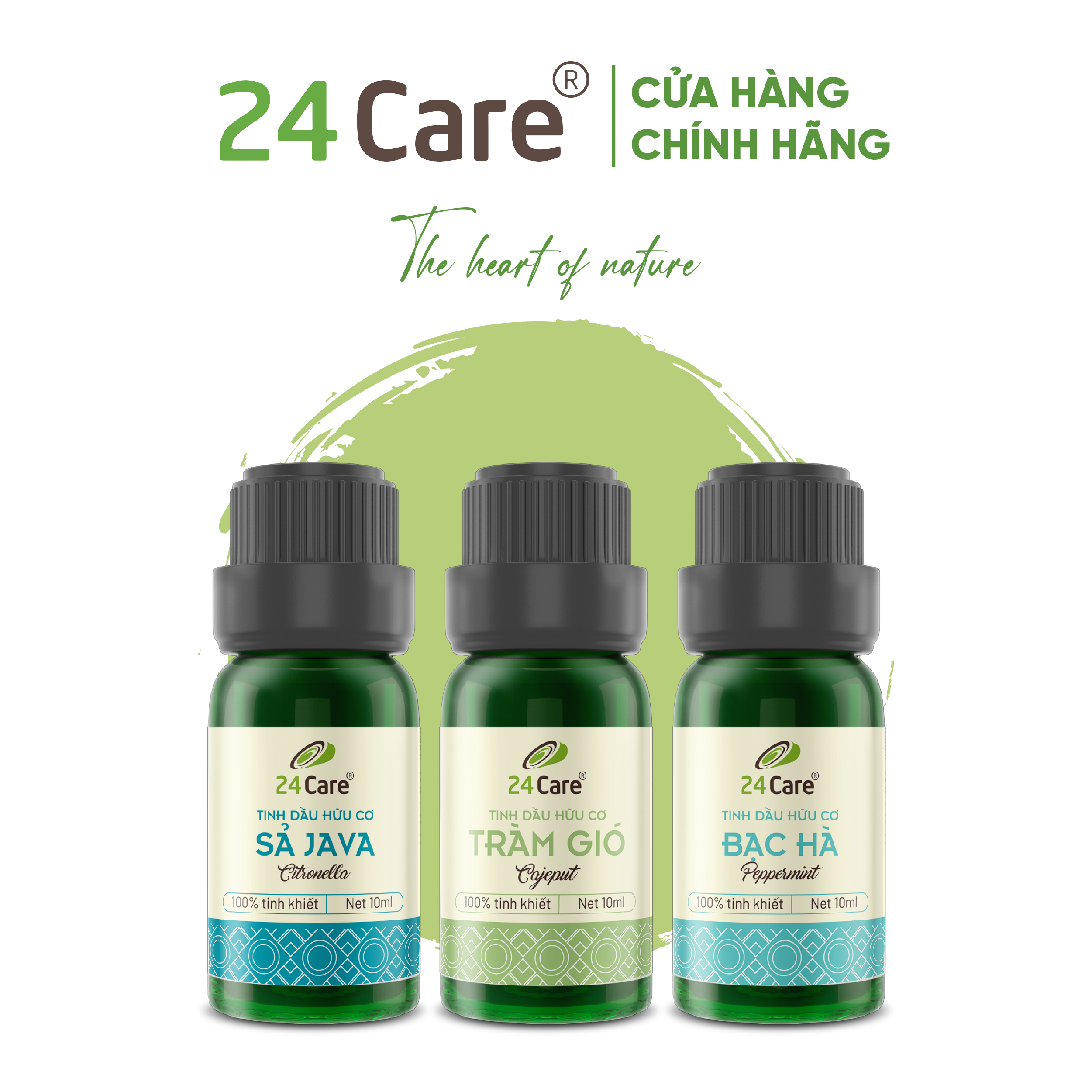 Combo 3 Tinh dầu Sả Chanh + Bạc Hà + Cam Úc 24Care 10ml/Chai