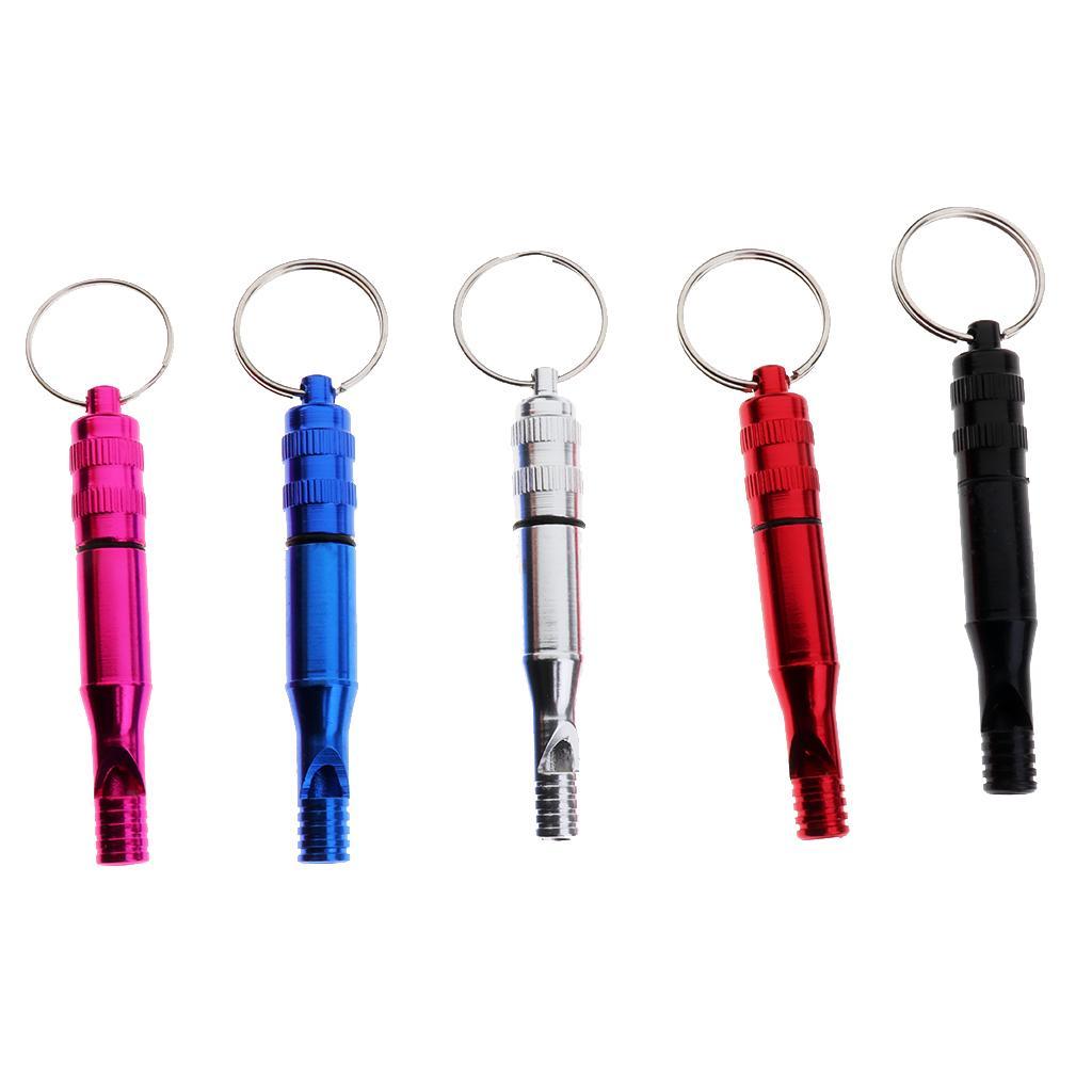 5pcs Aluminum Alloy Emergency Safety Whistle with Waterproof Compartment & Key Ring for Outdoor Hiking Travel Camping Boating