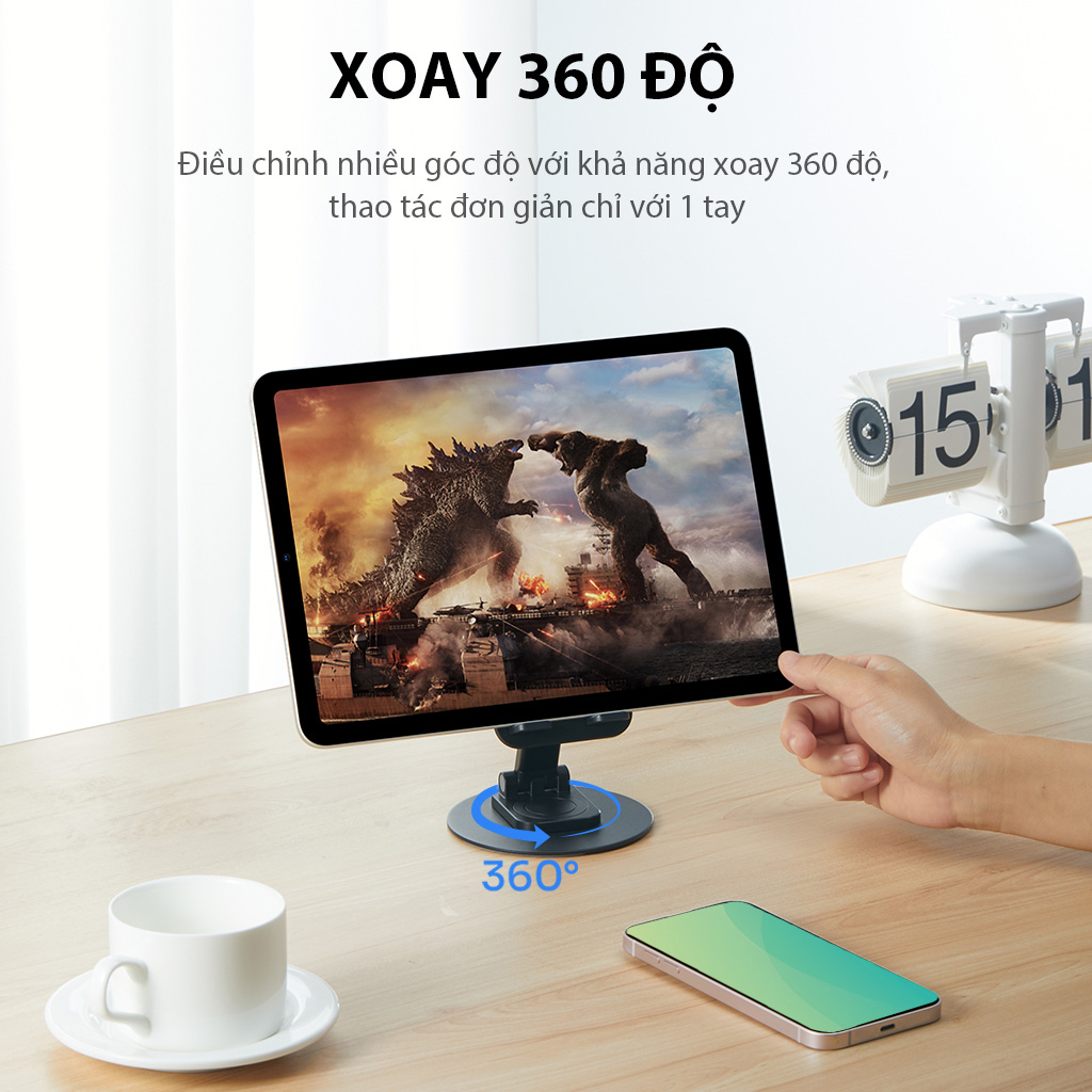 Giá Đỡ Điện Thoại ROBOT Xoay 360 Độ Thiết Kế Gấp Gọn Tương Thích Máy Tính Bảng RT-US09 - HÀNG CHÍNH HÃNG BH 12 THÁNG