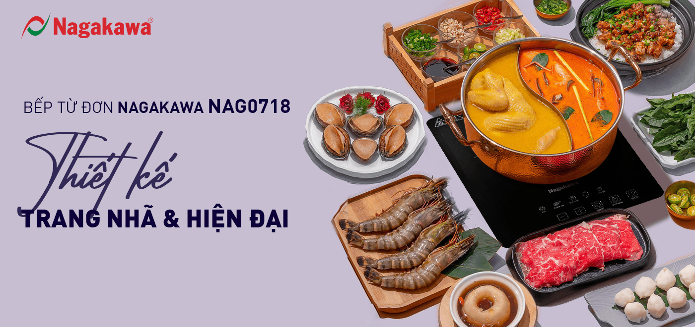 [HỘP QUÀ TẾT] [TẶNG KÈM NỒI LẨU 280x75mm] Bếp từ đơn Nagakawa NAG0718 (2000W) - 5 chương trình nấu - Bảo hành 1 năm - Hàng chính hãng