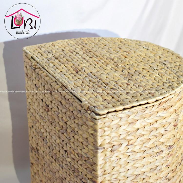 - Rương đựng đồ giặt đan lục bình hình bán nguyệt - sang trọng