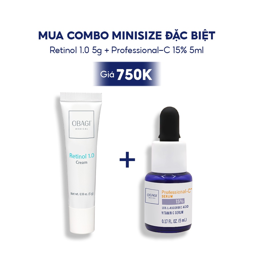 Bộ đôi dưỡng sáng da, chống lão hóa Obagi Professional C 15% 5ml + Obagi Retinol 1.0  5gr