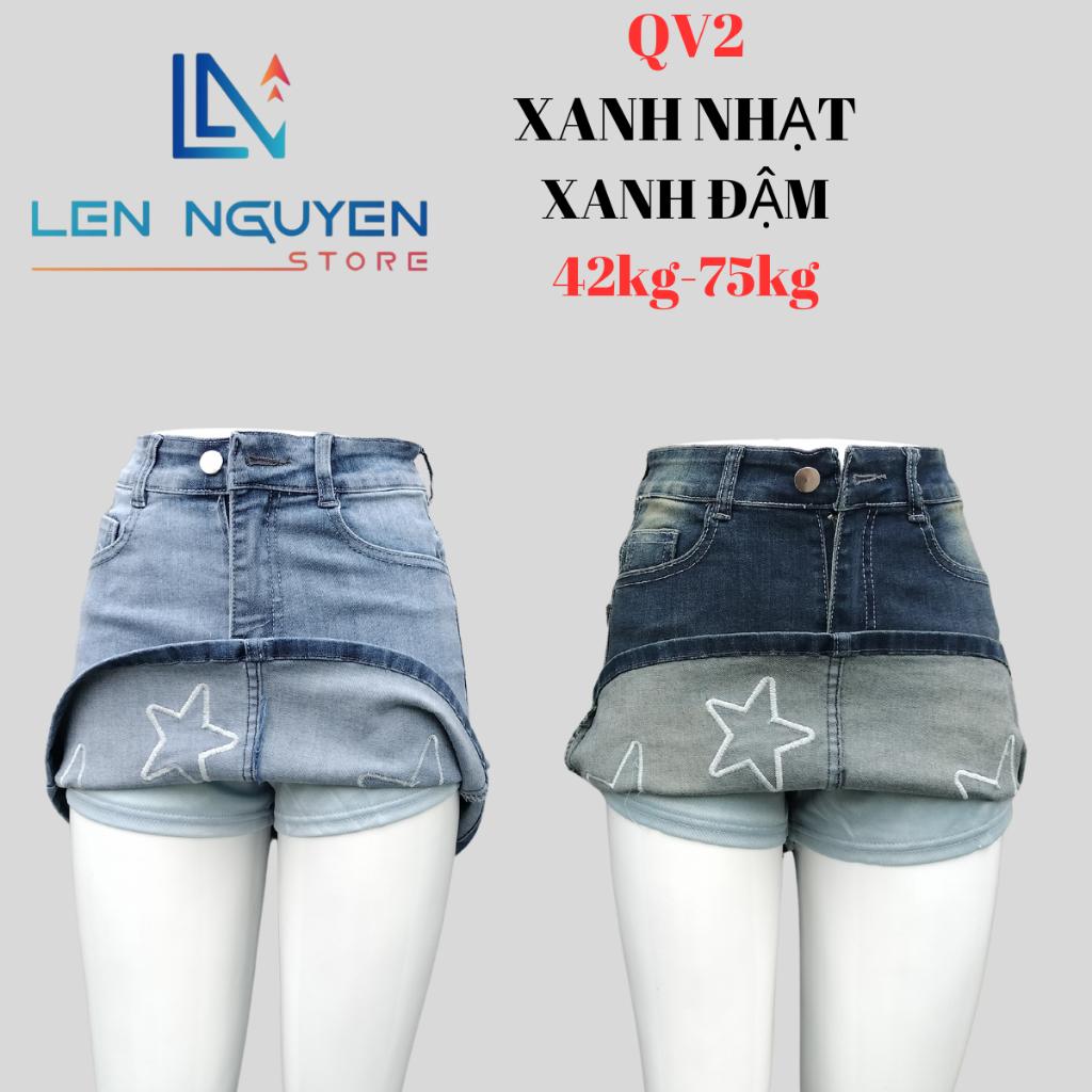 QV2_Quần jean nữ, quần váy, lưng cao, quần bò nữ dáng ôm, quần rin nữ có big size, cho 42kg đến 75kg,LEN NGUYEN STORE - Xanh Nhạt