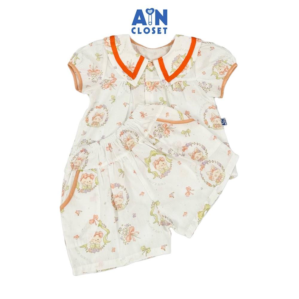 Bộ quần áo Ngắn bé gái họa tiết Mèo Cam cotton - AICDBGELARBH - AIN Closet