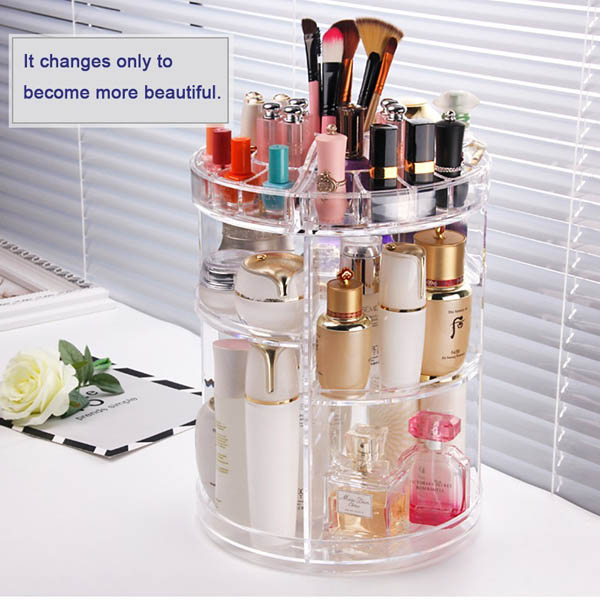 KỆ XOAY 360 ĐỘ - Kệ đựng mỹ phẩm, đồ dùng make cho nữ sắp xếp bàn trang điểm gọn gàng trong suốt siêu bền đẹp chất liệu nhựa mike cao cấp