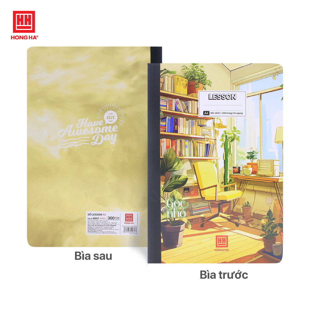 Vở kẻ ngang bìa cứng  A4, Sổ may gáy bìa bồi 300 trang Hồng Hà Lesson định lượng 70gsm - 4647