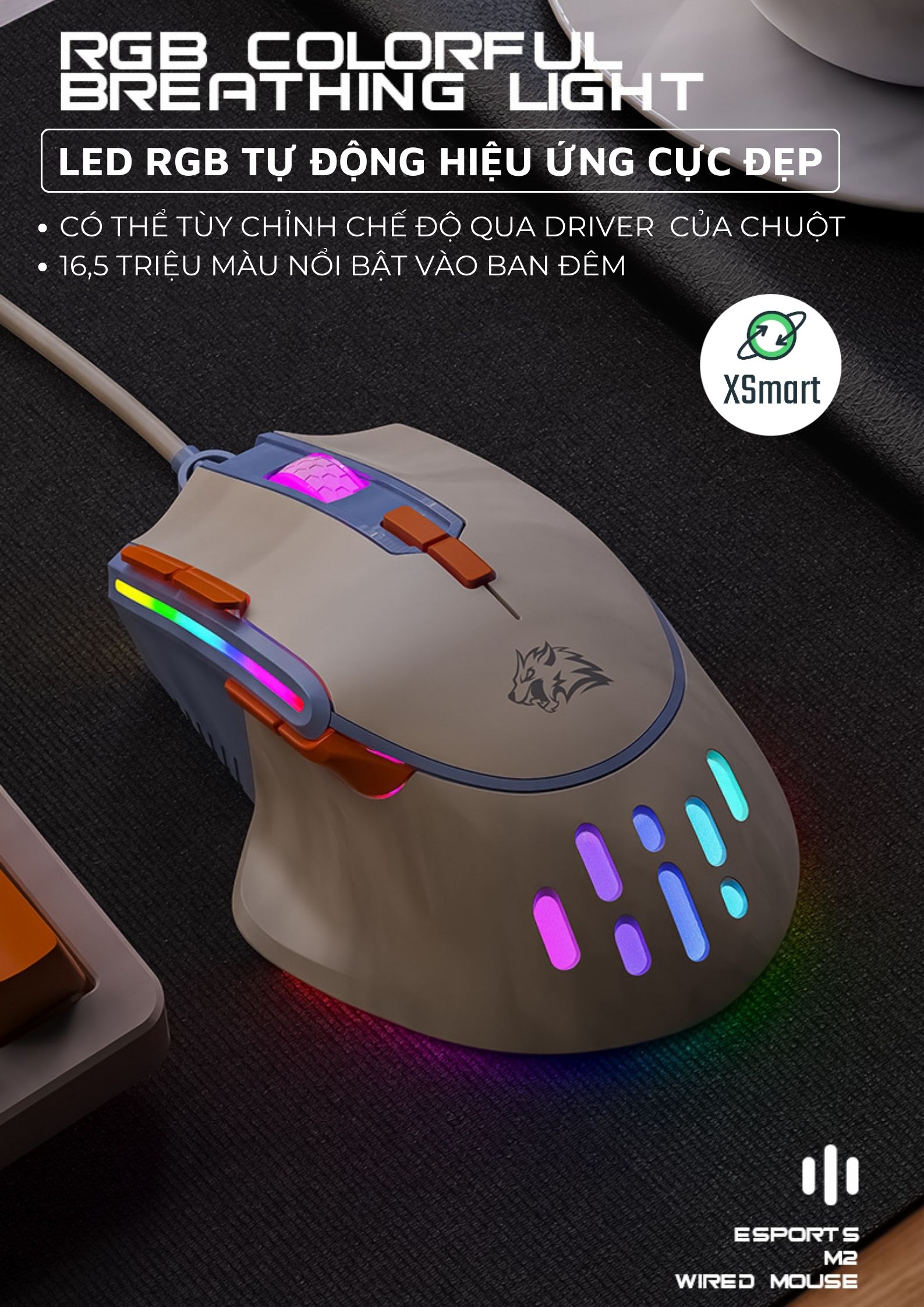 Chuột Cơ Máy Tính Gaming M2 Led RGB Thiết Kế Cực Ngầu Cài Macro Chuyên Nghiệp Chơi Game Mọi Chế Độ-Hàng Chính Hãng