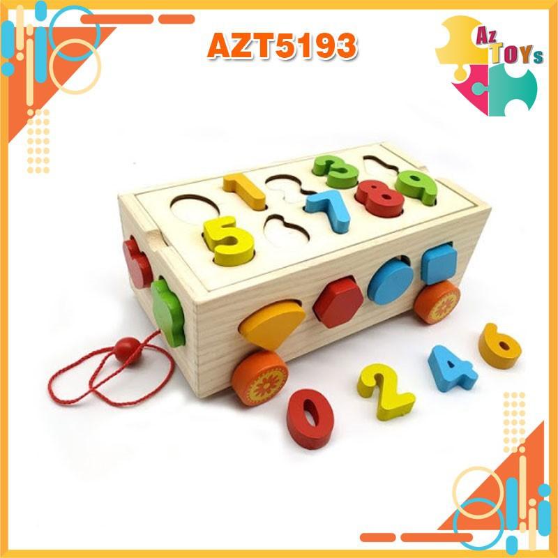 Đồ Chơi Gỗ Xe Kéo Thả Hình Ghép Số 2 Trong 1 Cho Bé – AZT5193