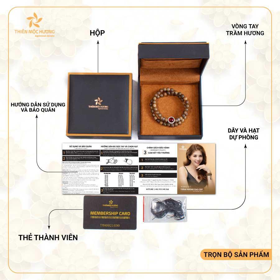 Vòng tay trầm hương tự nhiên 108 hạt mix Đá Phong Thủy - Trầm Tốc - An yên, đoạn trừ 108 phiền não