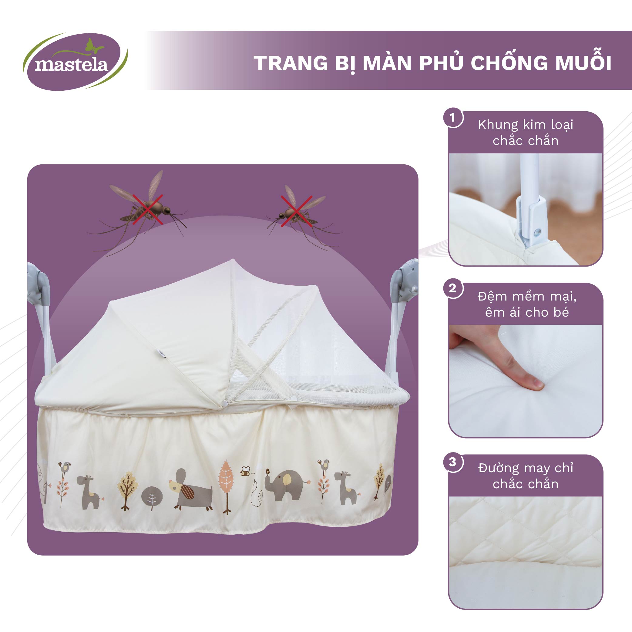 Nôi điện cho bé điều khiển từ xa kết hợp nhạc trắng ru ngủ Mastela SG239 - Nôi cho bé sơ sinh tới 2 tuổi bảo hành 12 tháng