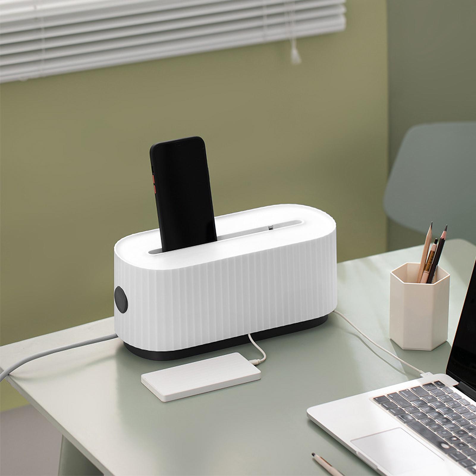 Cable Management Box with Phone Holder Lid Desk Wire Organizer Power Strips Protector Cord Hider Box Cord Organizer