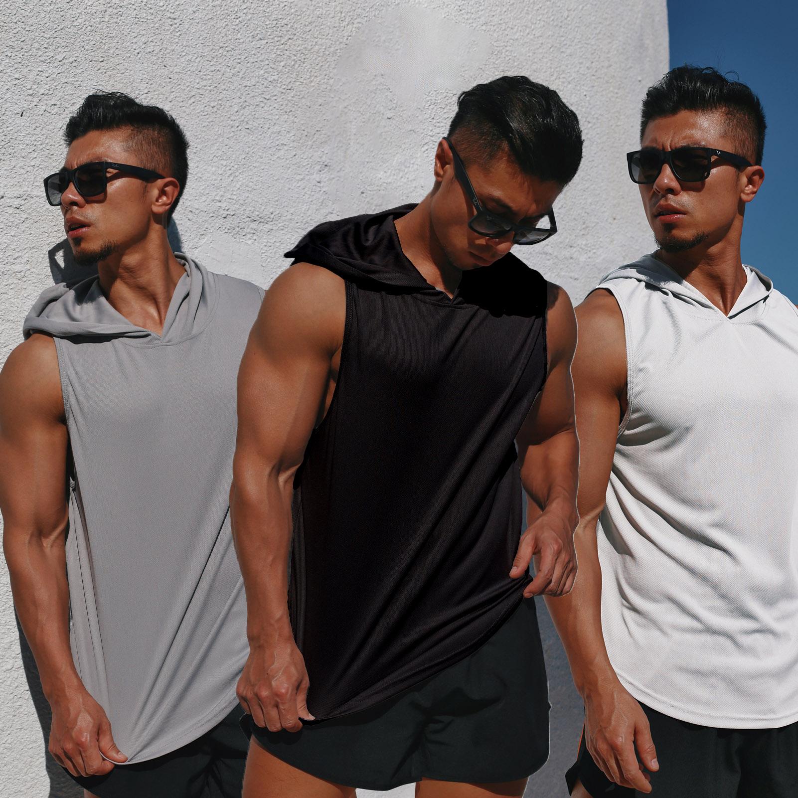 Áo khoác mỏng thể thao không tay cho nam có mũ trùm đầu, thích hợp tập bóng rỗ